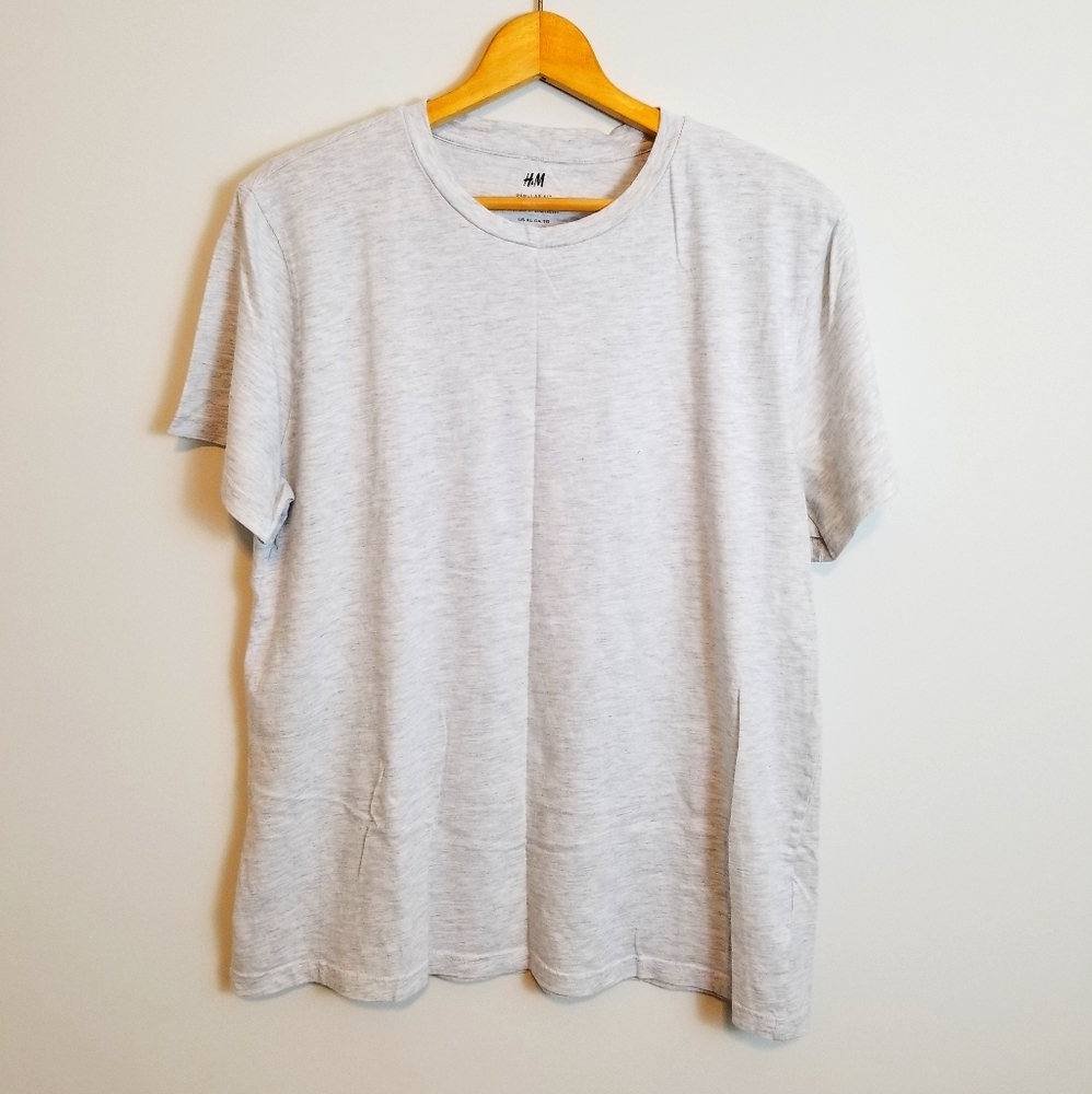 H&M Regular Fit Marled Light Gray Short Sleeve